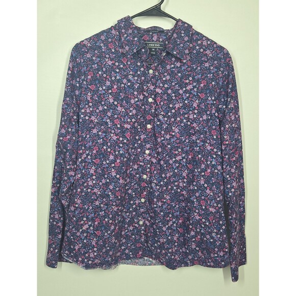 Lands' End Tops - Lands' End Womens Supima Cotton Button Down Shirt 14 Floral Ditsy No Iron Casual